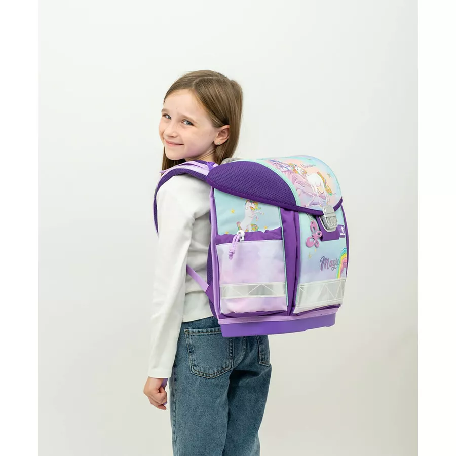 Belmil Schulranzen Classy Schulranzen Set 5-teilig mit Brustgurt Rainbow Unicorn Magic