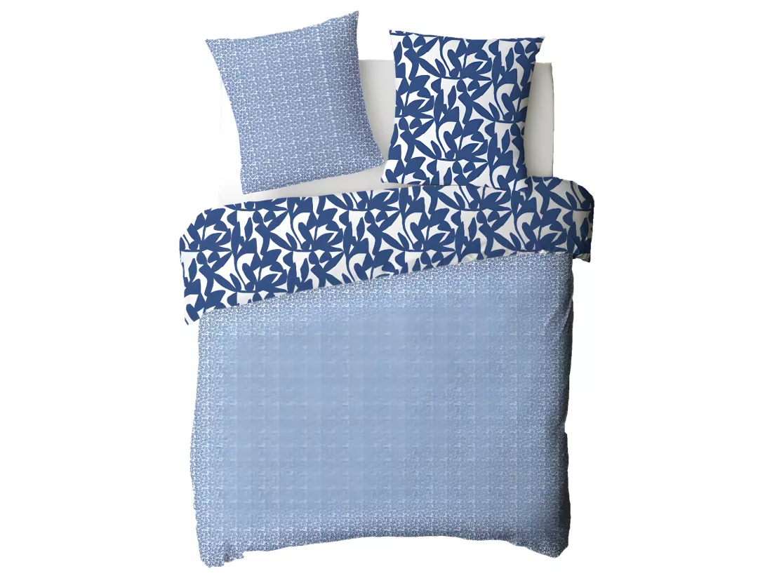 Parure de lit 2 personnes en coton 57 fils imprimé bleu 260x240cm