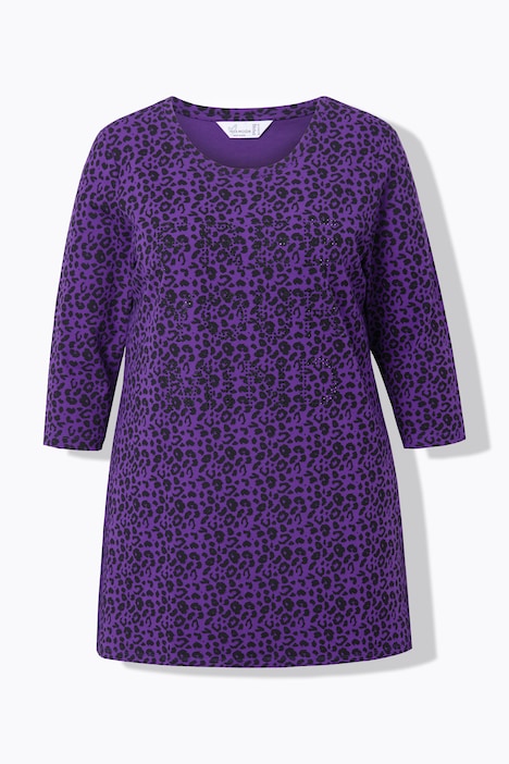 Longshirt, Leomuster, Glitzer-Statement, 3/4-Ärmel
