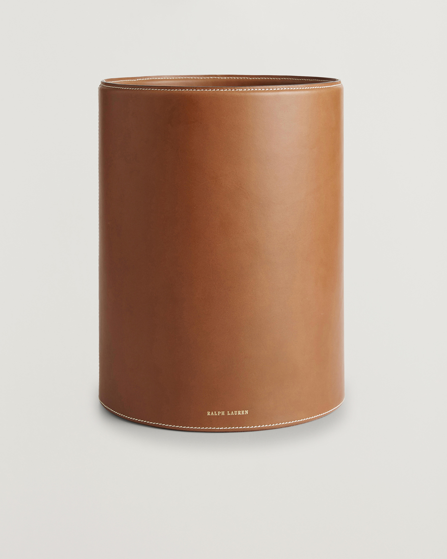 Ralph Lauren Home Brennan Leather Waste Bin Saddle Brown
