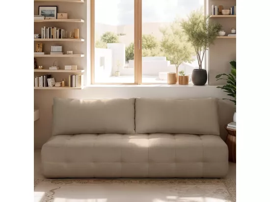 Canapé convertible 3 places avec coffre de rangement en tissu chenille taupe - Léo