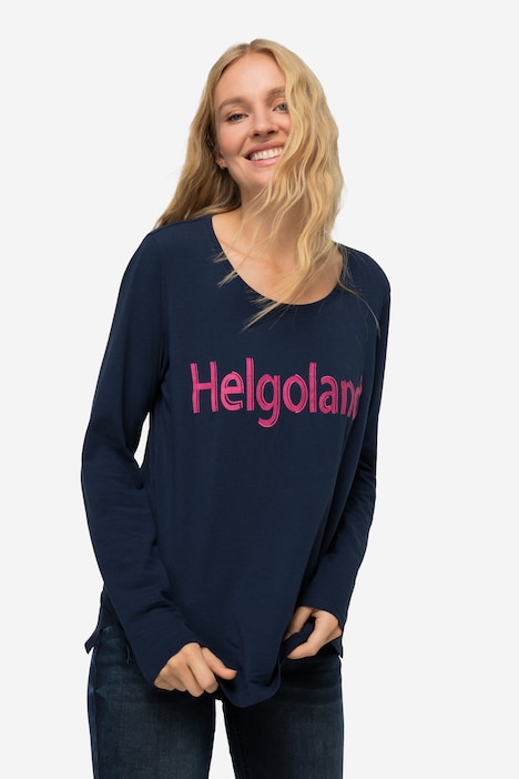 Langarm-Shirt, gestickter Schriftzug, Rundhals
