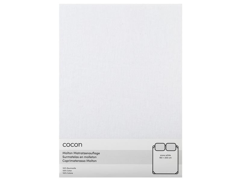 COCON Fixmolton 180 x 200 cm, Weiss Atmungsaktiver Matratzenschoner aus reiner Baumwolle