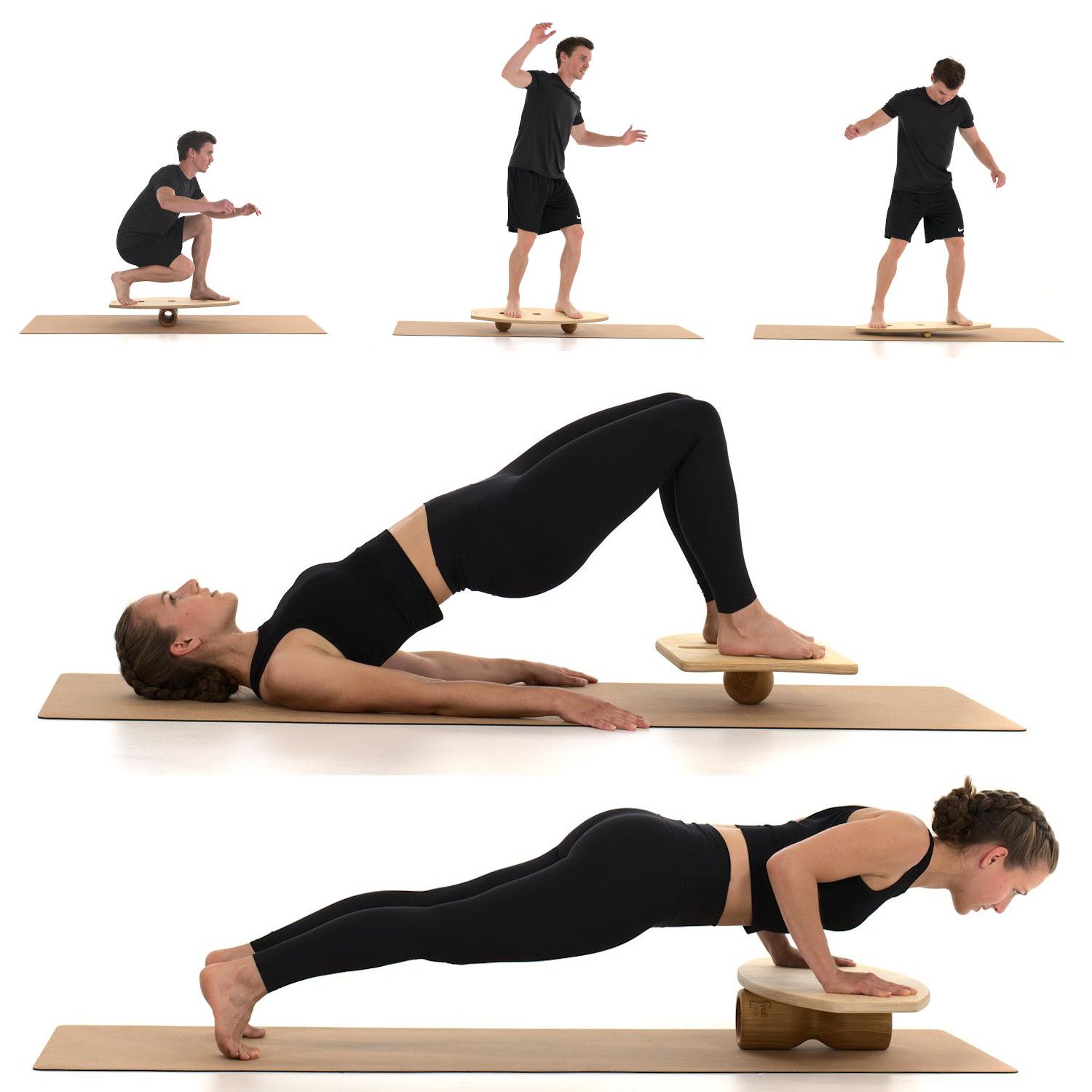 rollholz Balance Board Set groß Eiche schwarzes Brett