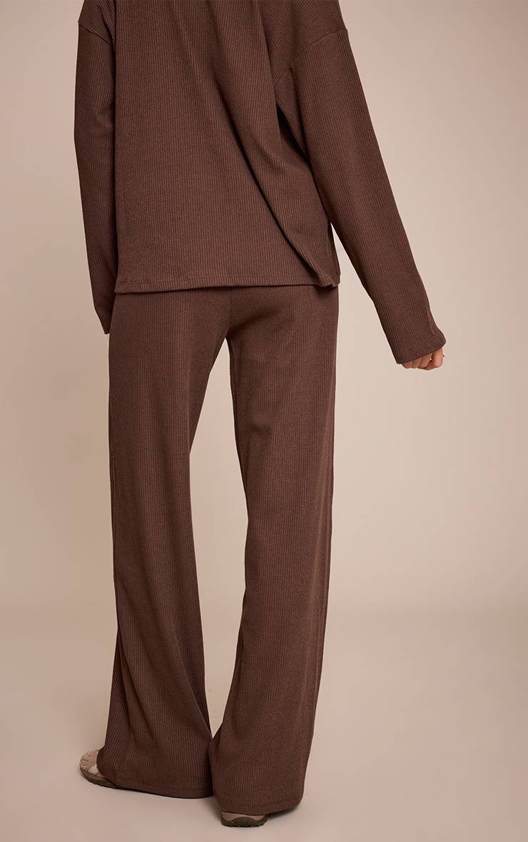 Marron Foncé Pantalon Droit À Grosses Côtes Avec Taille Élastiquée