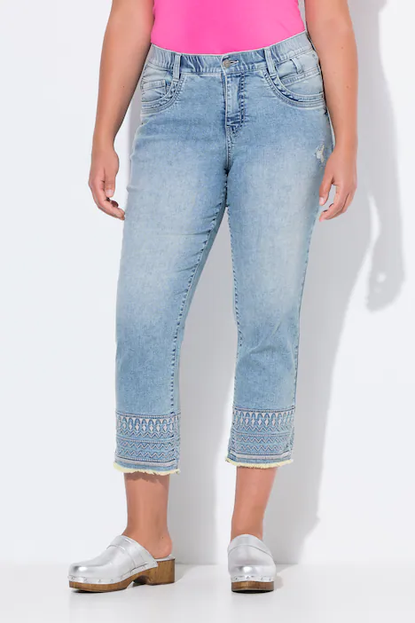 7/8-Slim-Jeans, Fransensaum, blue denim