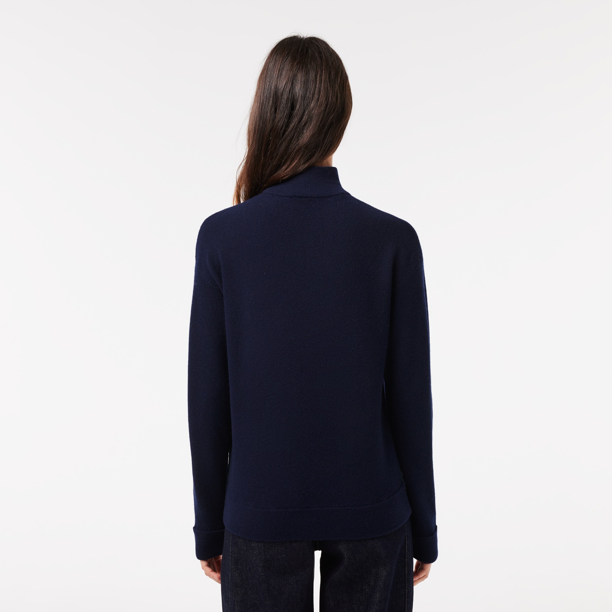 Pull Lacoste femme col montant en laine Pullovers - Bleu - Lacoste - Femme