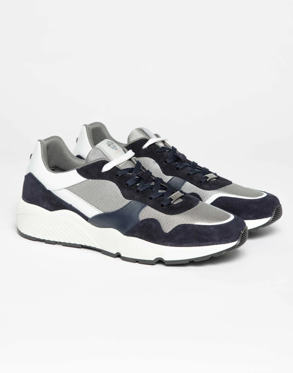 Sneakers cuir lisse et suédé marine