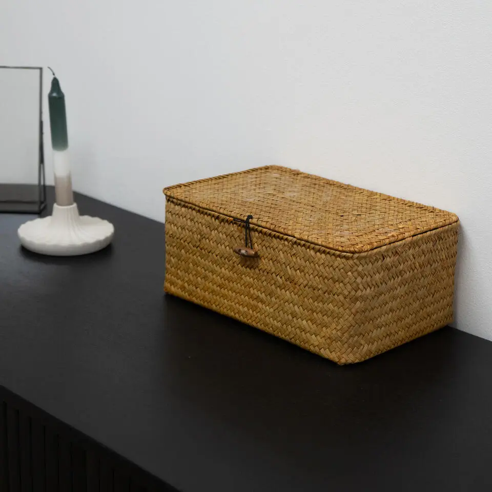 QUVIO Opbergmand - 29 x 19 x 12 cm - Rotan - Bruin