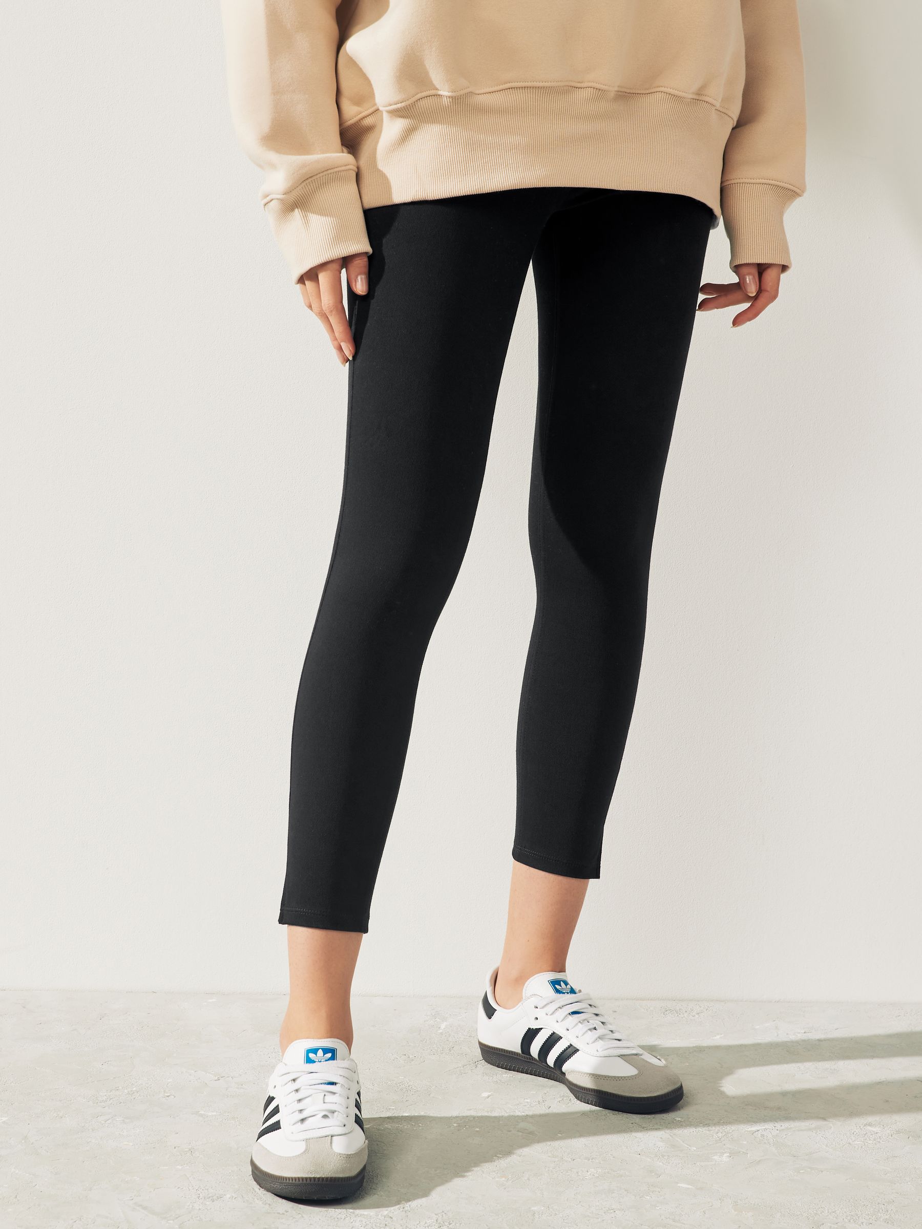 Zwart - Cropped denim jersey legging