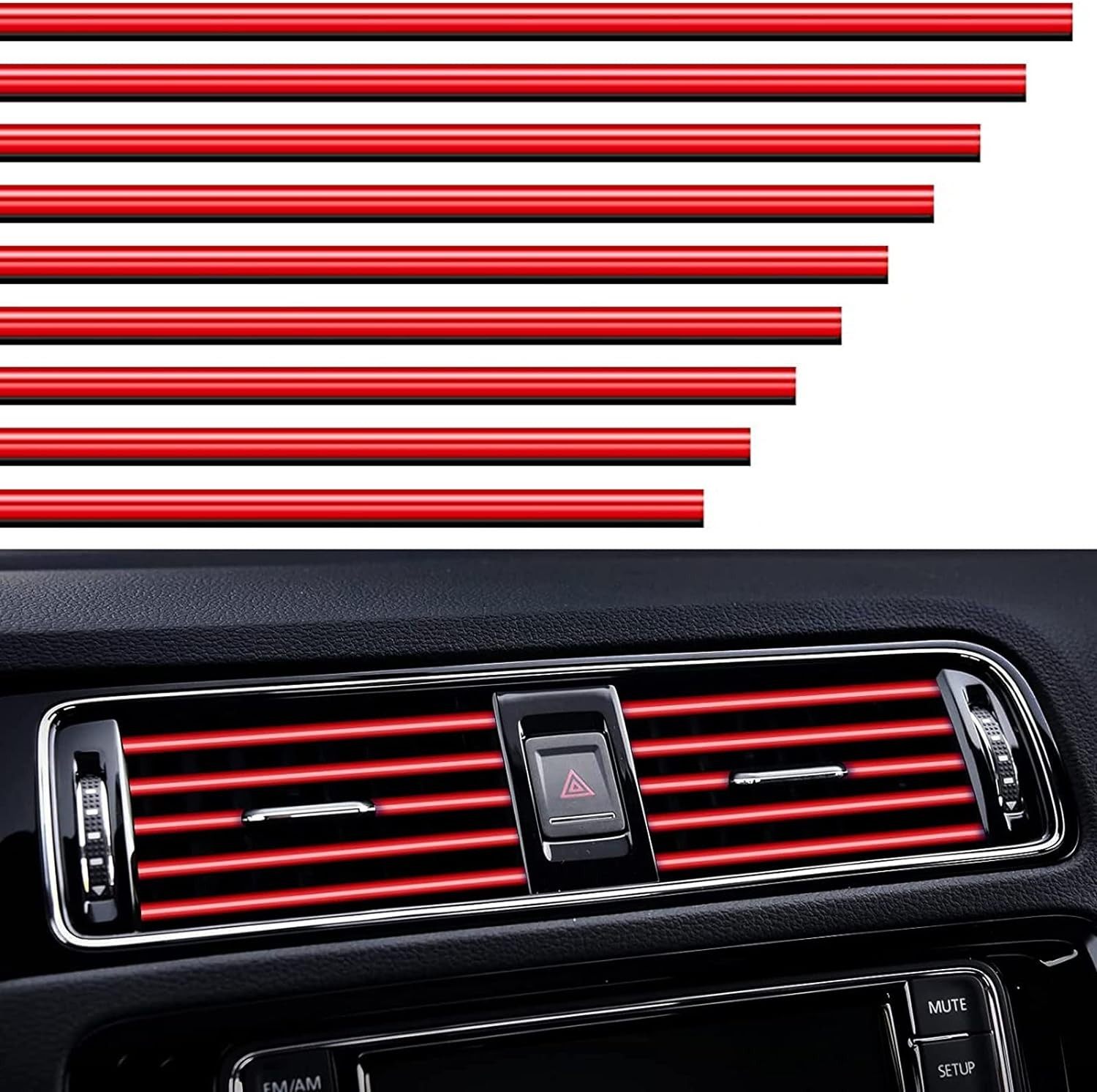 (10er Set) 20cm Auto Lüftungsgitter Dekoration KFZ Innenraum Accessoire - Rot