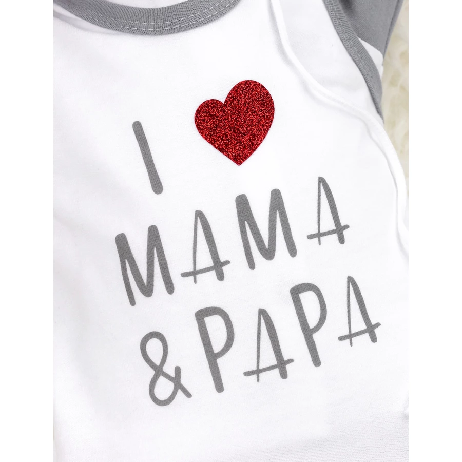 Baby Sweets 3tlg Set Strampler + Shirt + Mütze I love Mama & Papa weiß grau