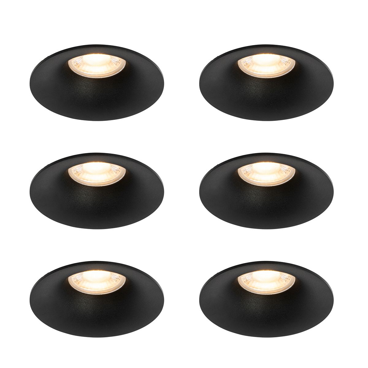 Set van 6 inbouwspots zwart GU10 50mm - Gijs