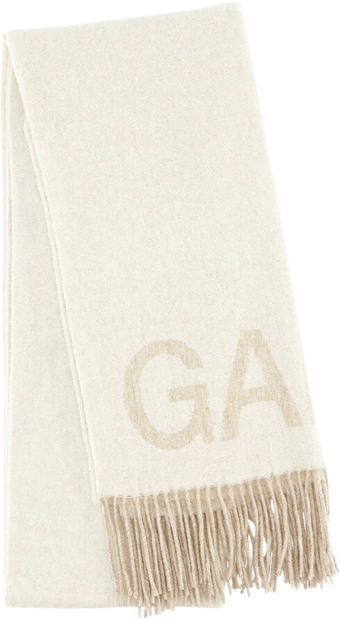 Ganni Fringed Wool Scarf Egret