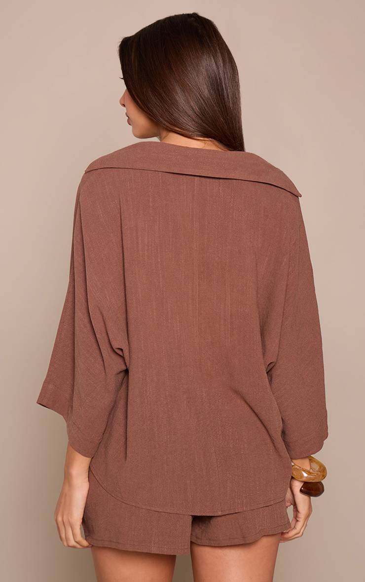 Marron Foncé Ensemble Coordonné Short En Lin Avec Taille Élastiquée