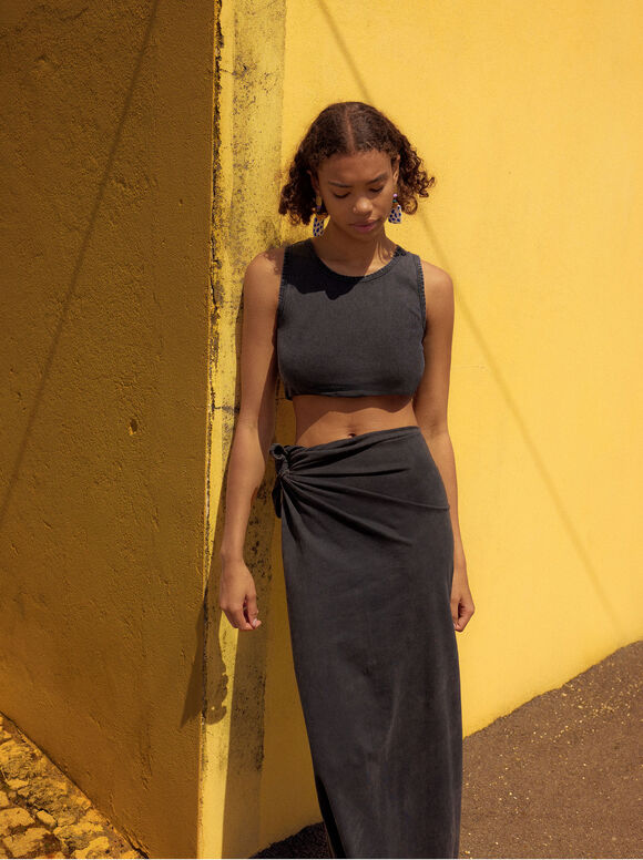 Top cropped de algodão - Preto