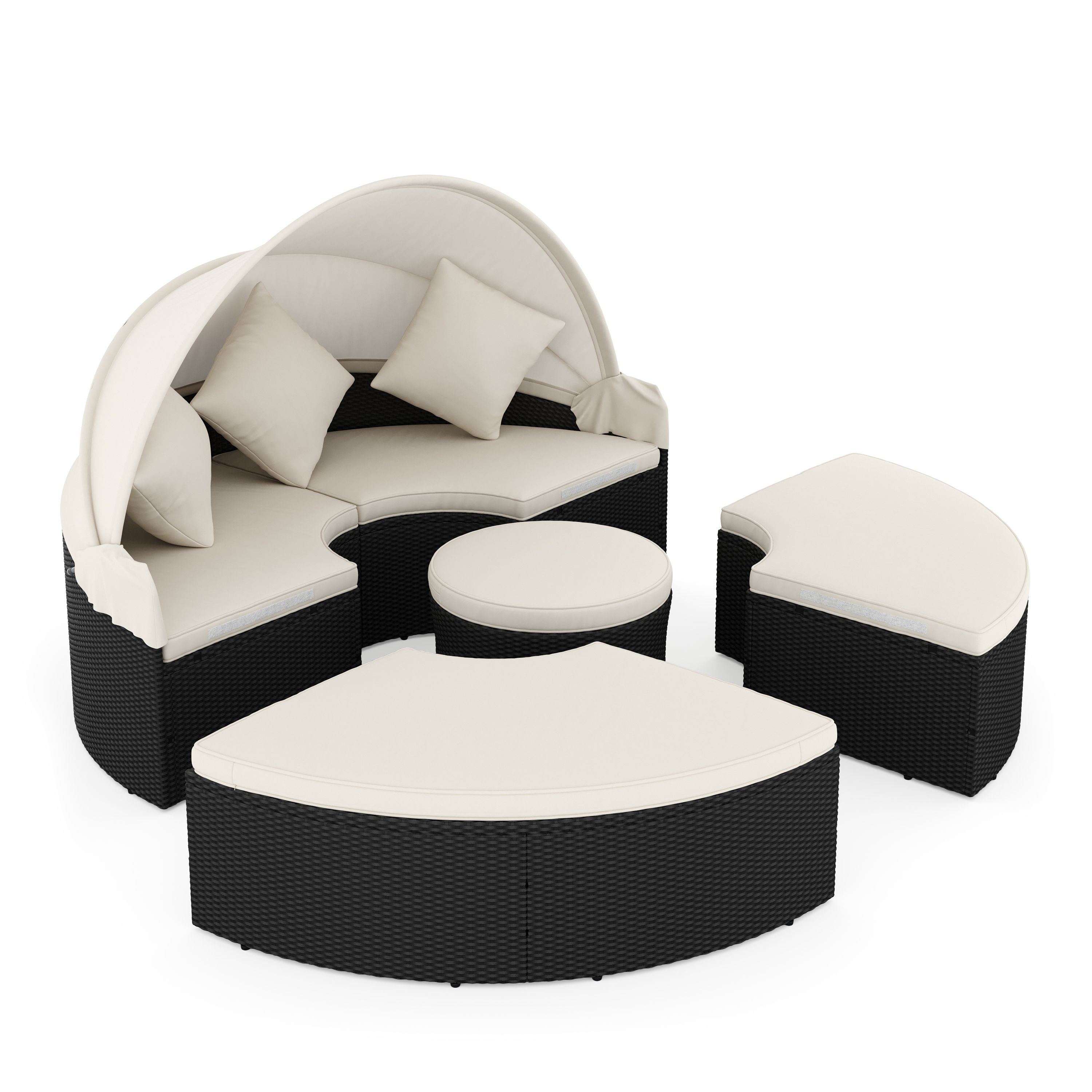 Rattan Sonneninsel CARPI schwarz/beige