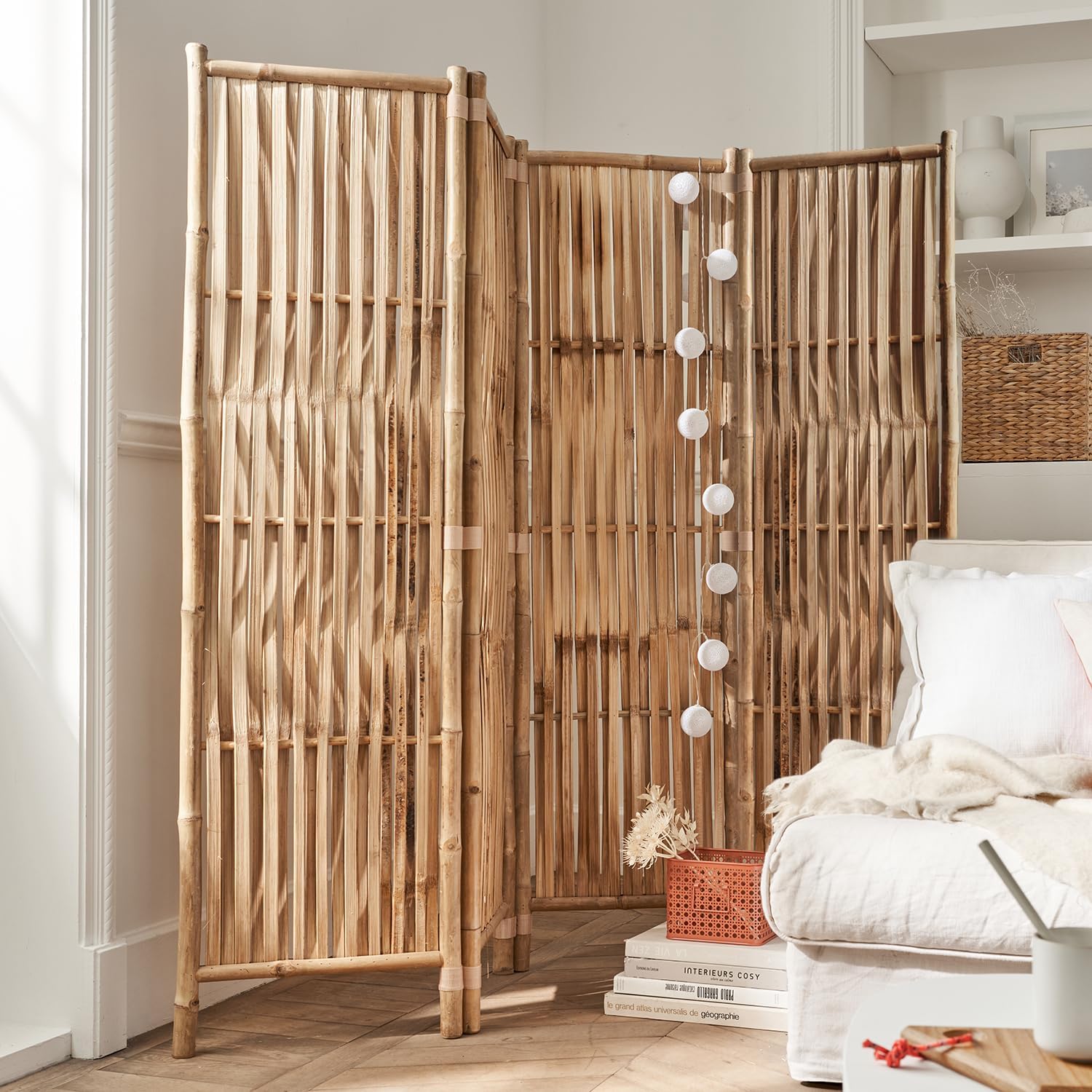 Box and beyond Paravent aus Bambus – Natur – 180 x 160 cm (4 Paneel)