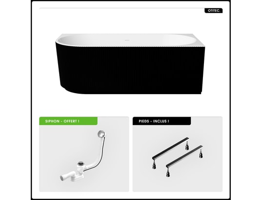 OTITEC - Baignoire asymétrique - 150 x 75 cm - droite - avec siphon c...