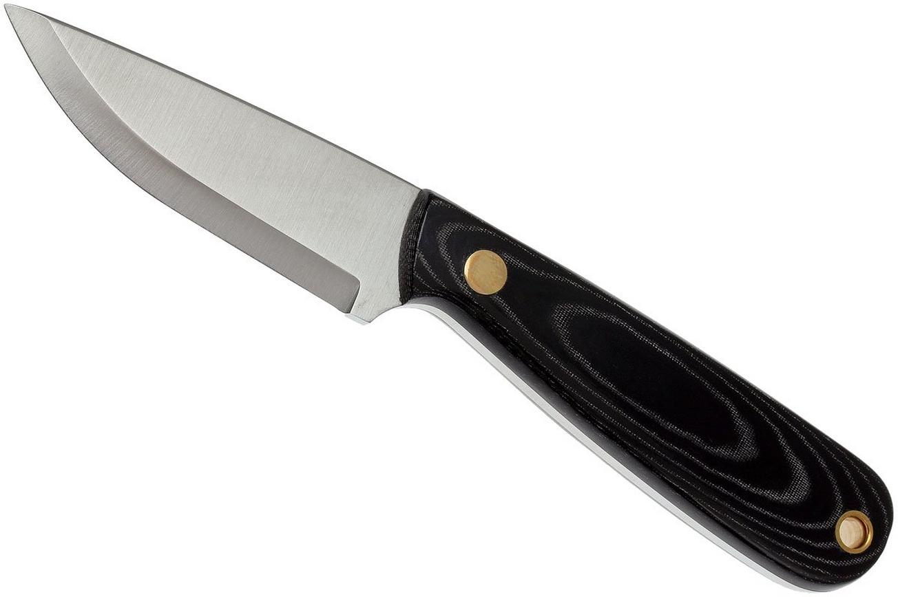 Brisa Necker 70, zwart micarta, lederen sheath 9806