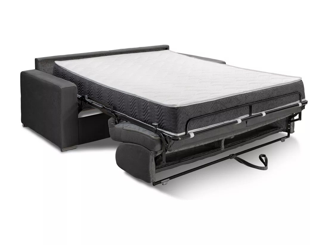 Canapé 4 places convertible express en simili gris - Couchage lattes larges 160 cm - Matelas 22 cm avec mémoire de forme CALITO