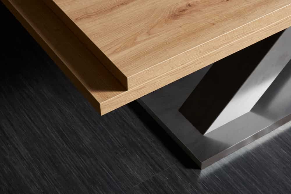 Ausziehbarer Esstisch MONTREAL 180-280cm Asteiche Holz X-Gestell Schwarzstahl