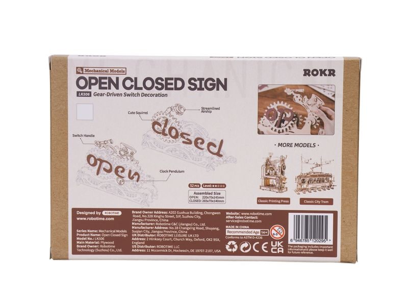 RoboTime Bausatz Open Closed Schild 3D-Puzzle aus lasergeschnittenen Holzteilen