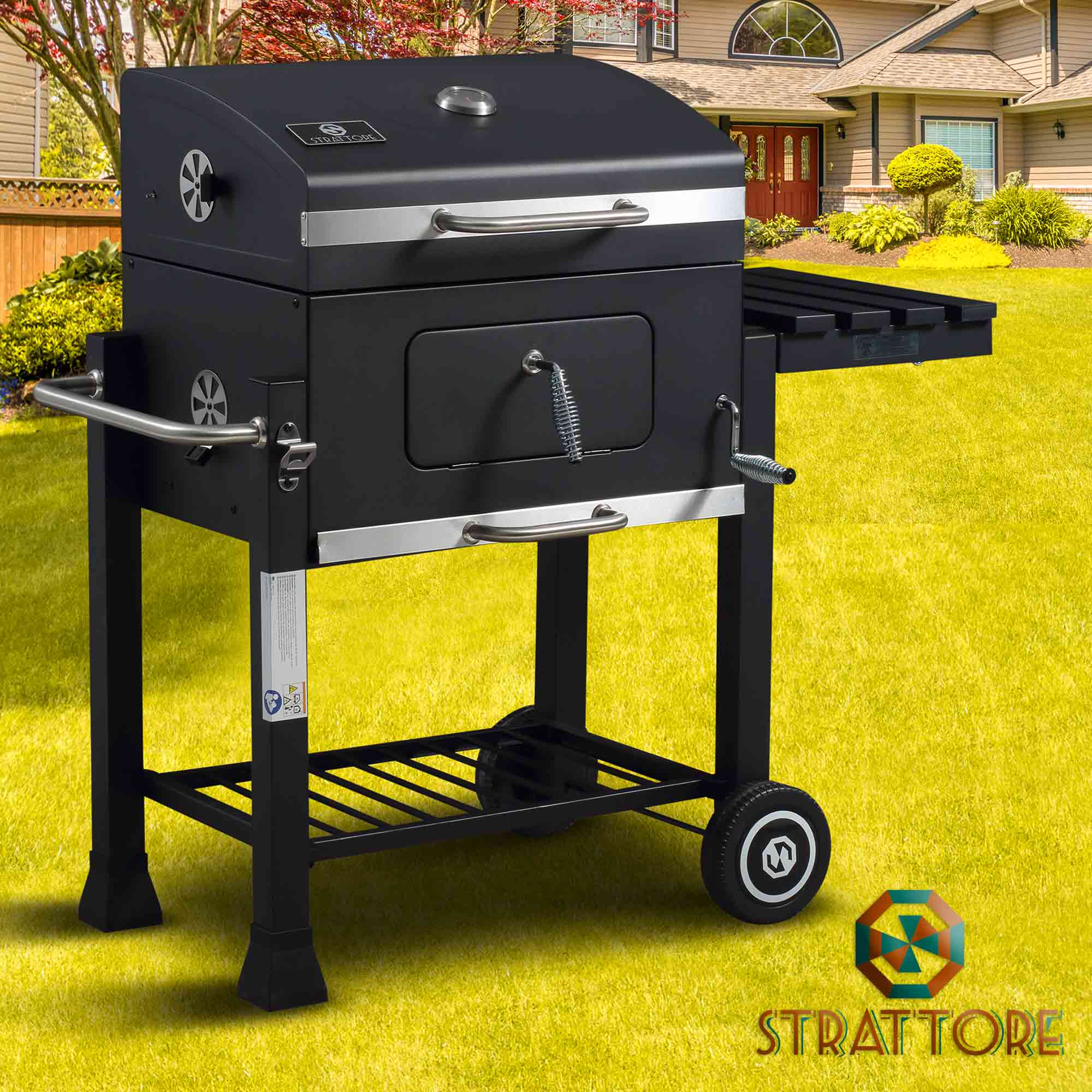 Strattore Holzkohlegrill / quadratischer BBQ XL Grillwagen aus Eisen