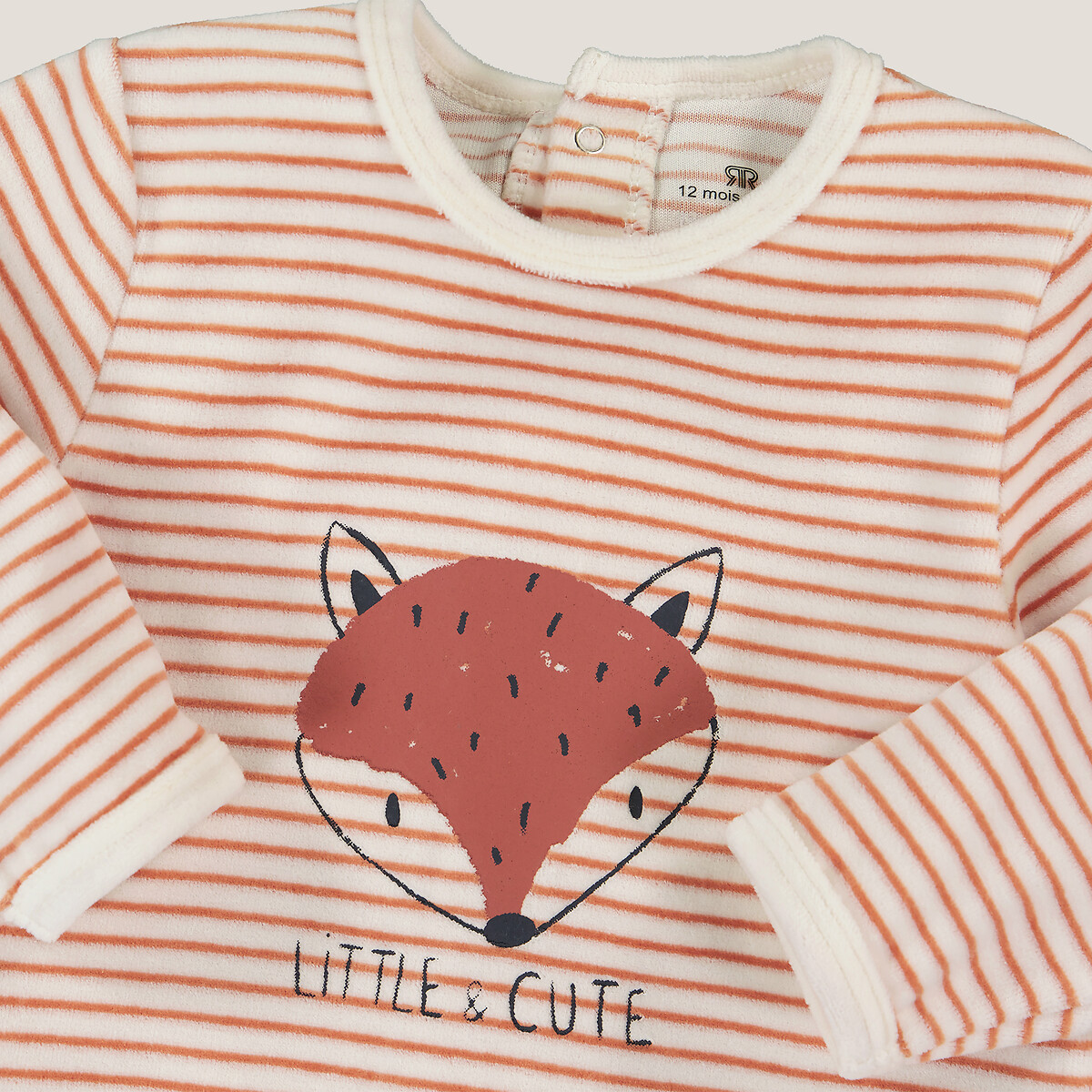 COLEÇÃO LA REDOUTE<br>Pijama de veludo listrado com estampa de raposa na frente