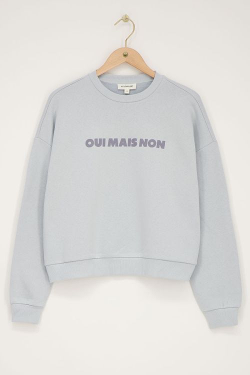 Lichtblauwe sweater ''Oui mais non''