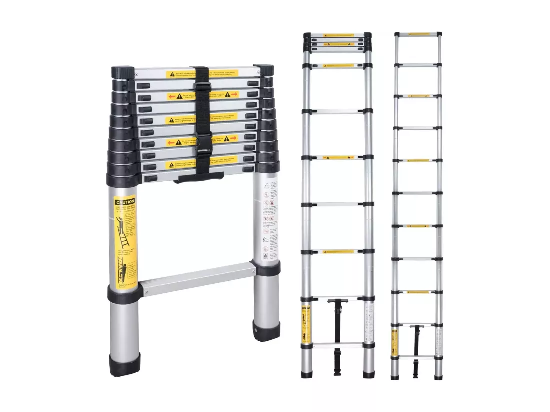 Échelle télescopique de 2,6 m en Aluminium - Escabeau Pliant - 9 barreaux - avec Pieds Antidérapants - Charge Max 150 kg