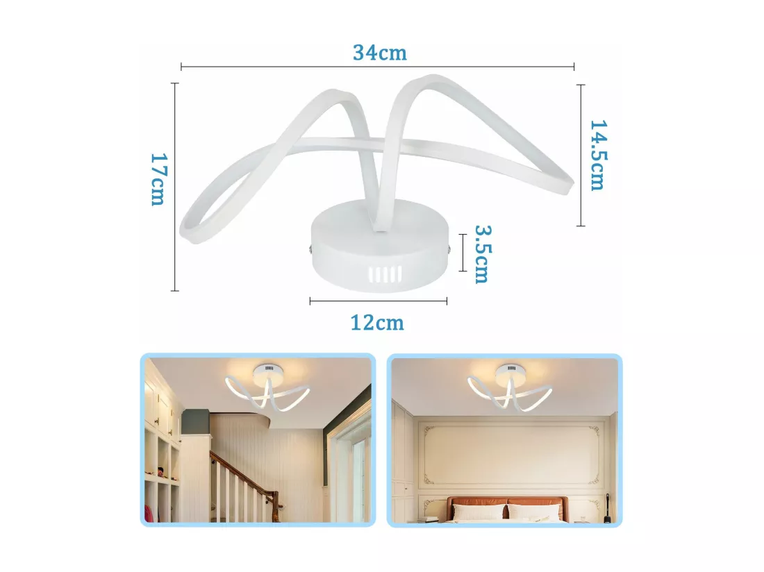 NETTLIFE Plafonnier LED salon moderne noir 12W intérieur 3000K LED