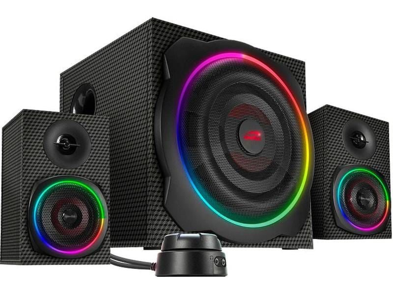 Speedlink PC-Lautsprecher Gravity Carbon RGB 2.1 Leistungsstarkes 2.1-Lautsprecherset mit anpassbarer RGB-Beleuchtung