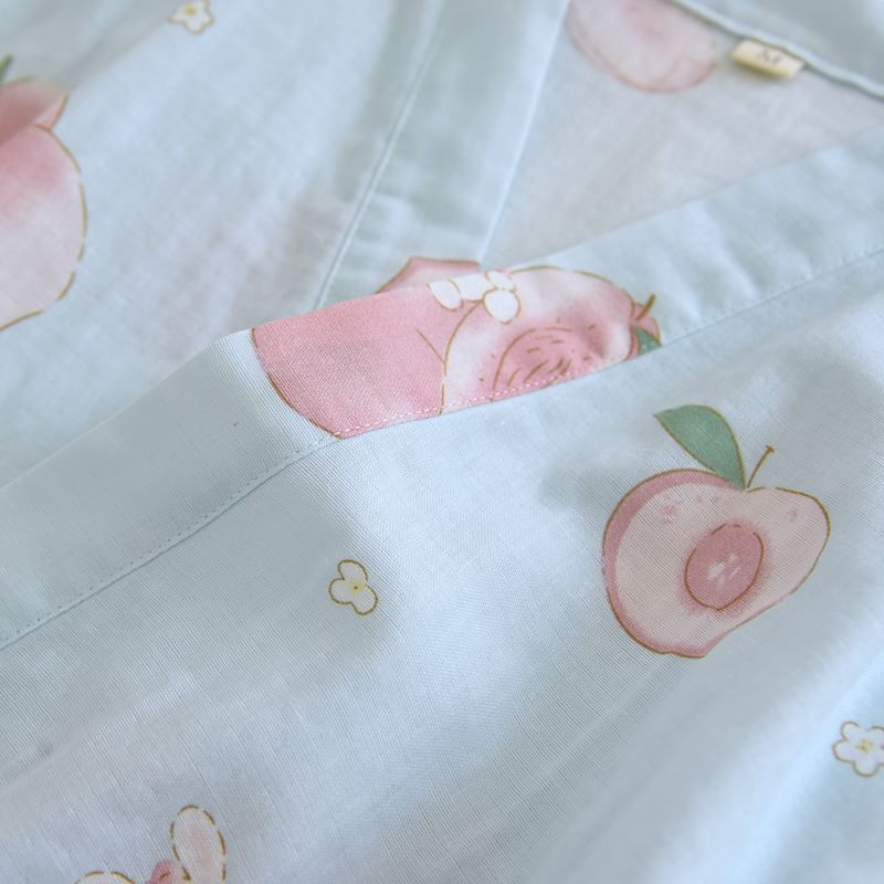 Finlies - Pyjamaset: Kimonotop met korte mouwen en perzikprint + broek