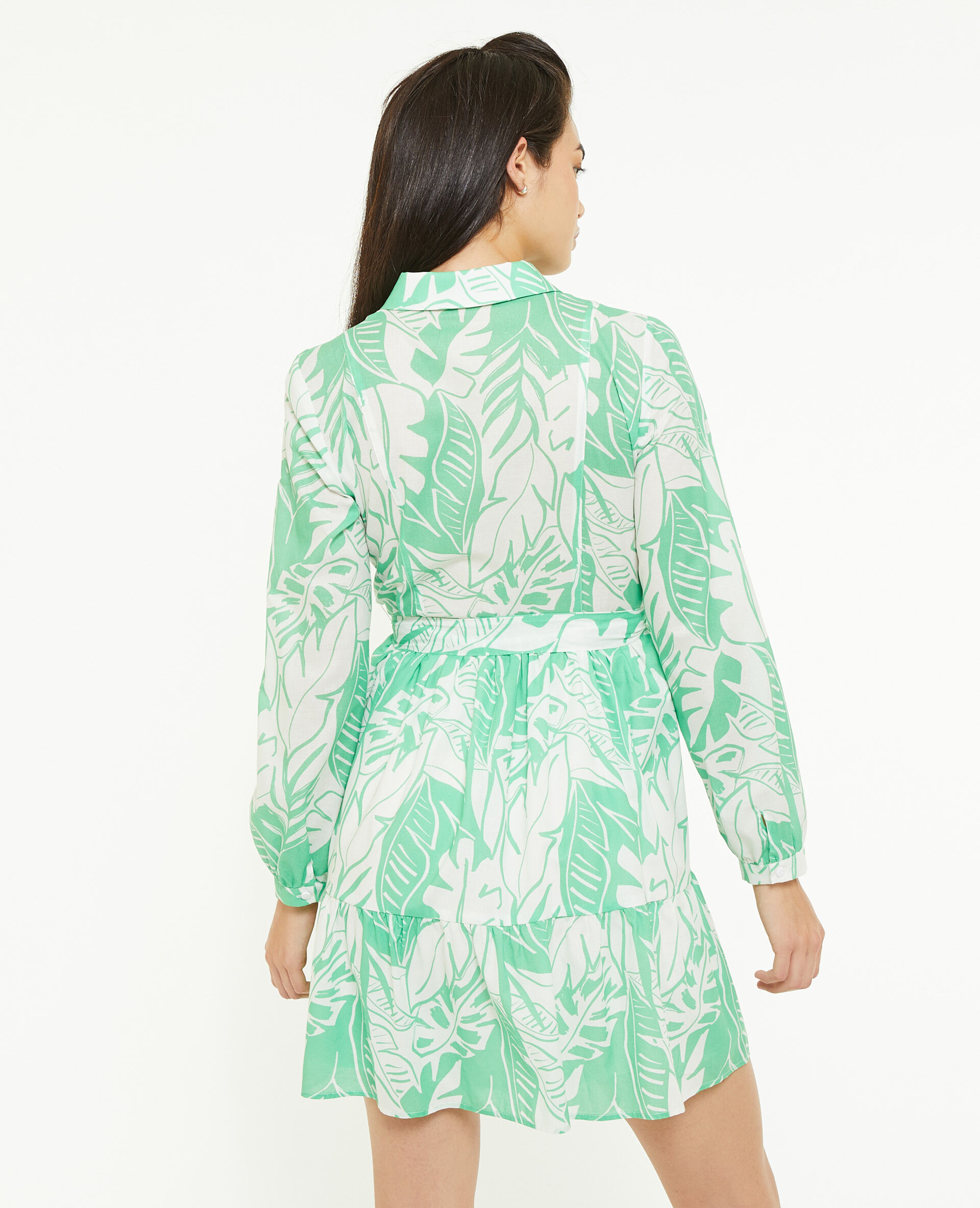 Robe chemise avec volants - Vert olive