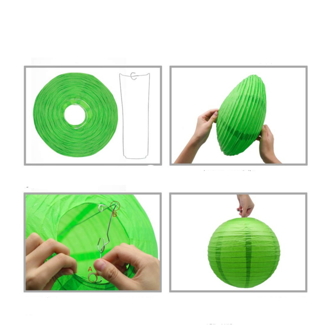 (24er Set) Papier Lampion Party Deko Laterne Geburtstag / Hochzeit - Weiss / Grün