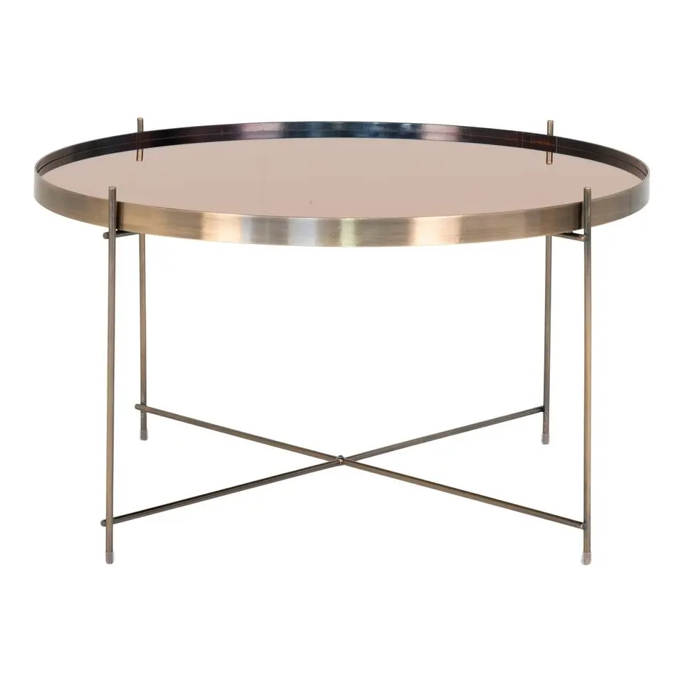 Salontafel Metaal Messing Ø70cm - Glazen Blad - Tafel Venezia