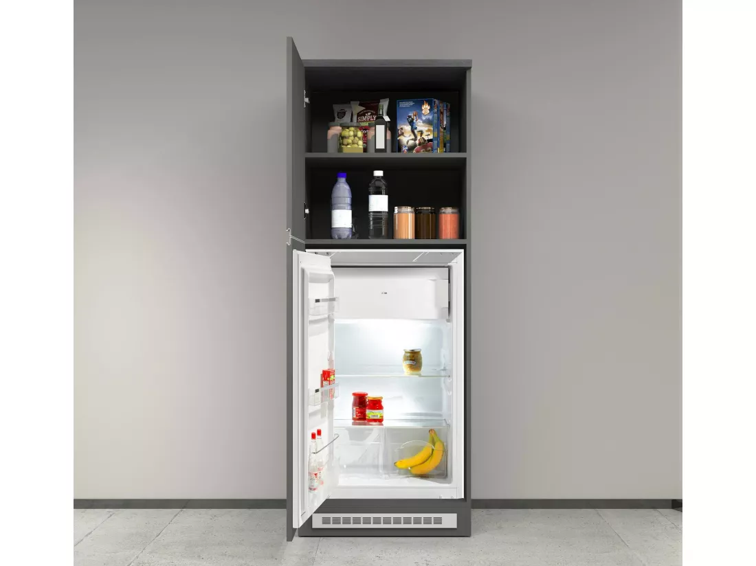 Buffet de Cuisine Dcasasol, Armoire polyvalente, Meuble de kitchenette, Support réfrigérateur multifonctionnel, 100% Made in Italy, 60x60h165 cm, Anthracite et Ardoise