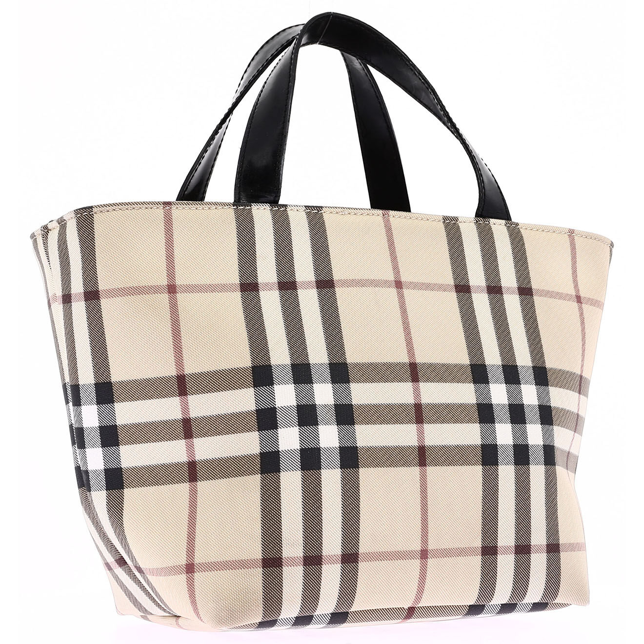 Burberry Sac cabas en Toil enduite imprimé check beige - Très bon état - Longueur 18 cm