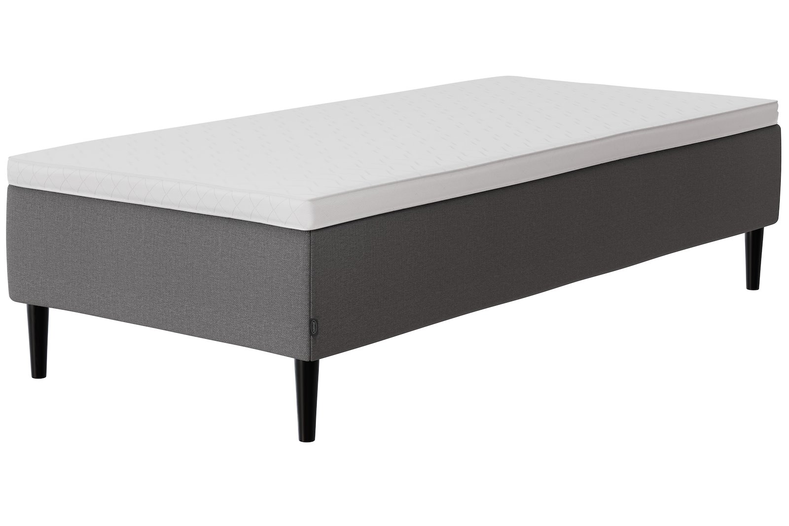 Onyx rammeseng Tekstil 173 mørk grå, fast, sleep I overmadrass og Conic sorte 18 cm ben,gavl selges separate.