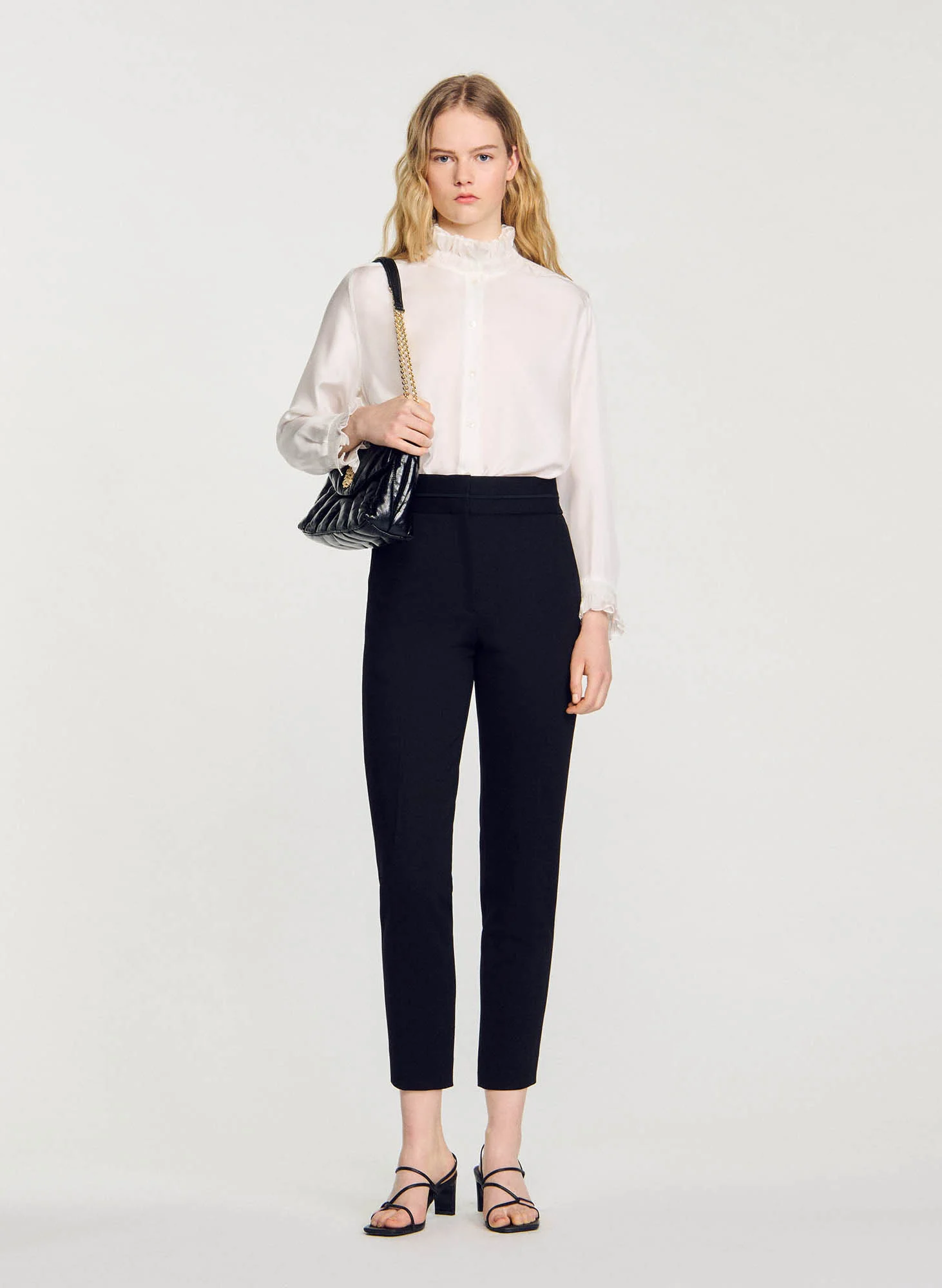 Pantalon cigarette taille haute | Noir