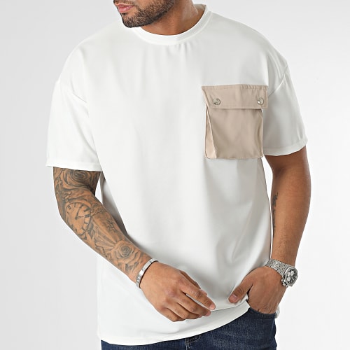 Tee Shirt A Poche Poitrine Beige Clair Beige