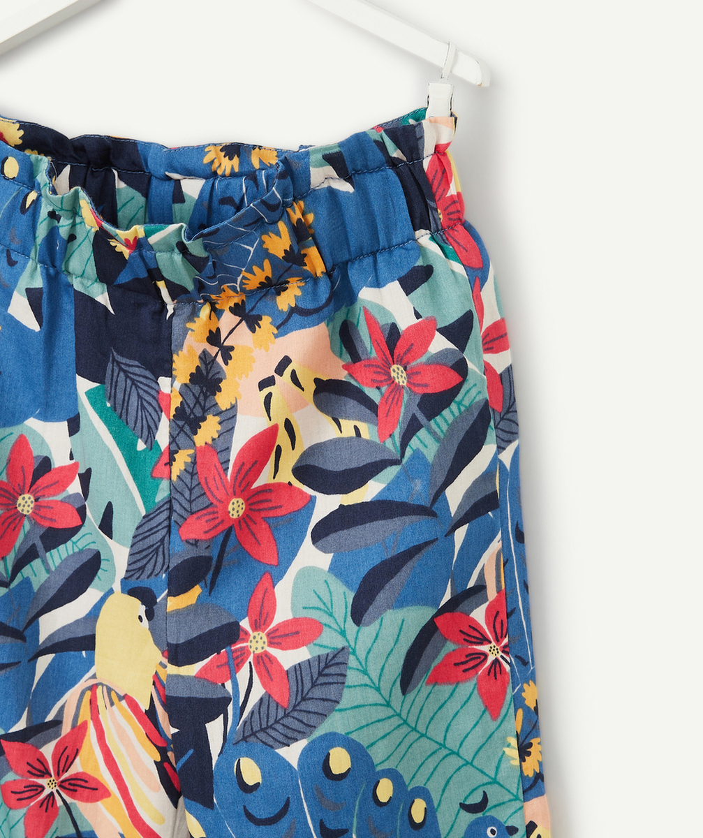 PANTALON FLUIDE BÉBÉ FILLE EN COTON IMPRIMÉ TROPICAL