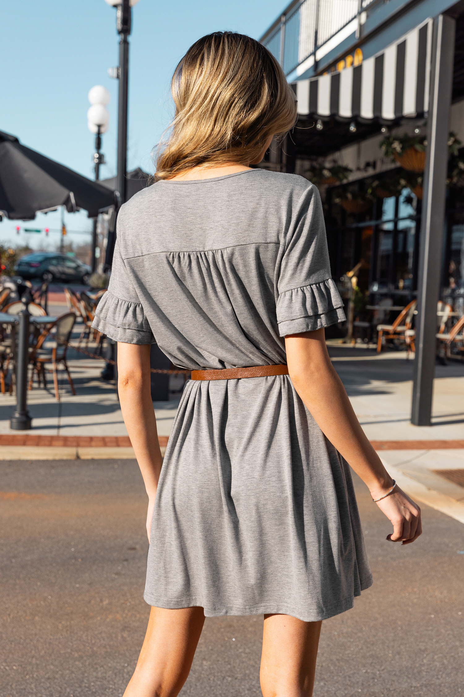 Robe mini en jersey à volants gris