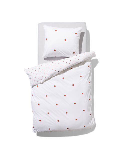 housse de couette 140x200/220 coton doux blanche à pois marron