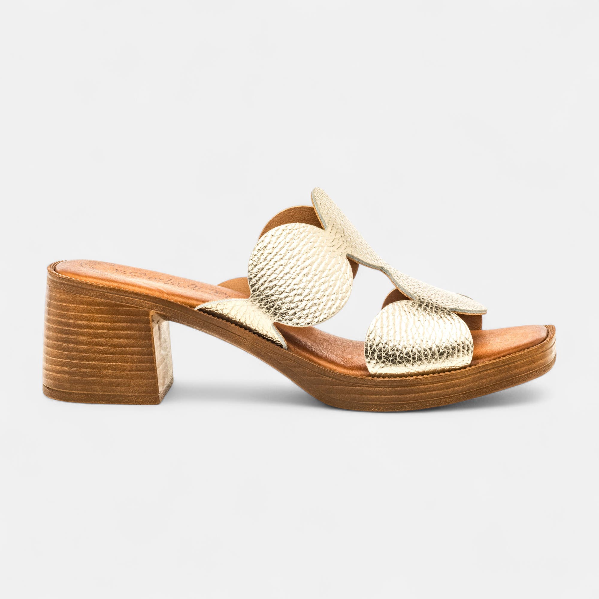 Mules à talon Femme en cuir or
