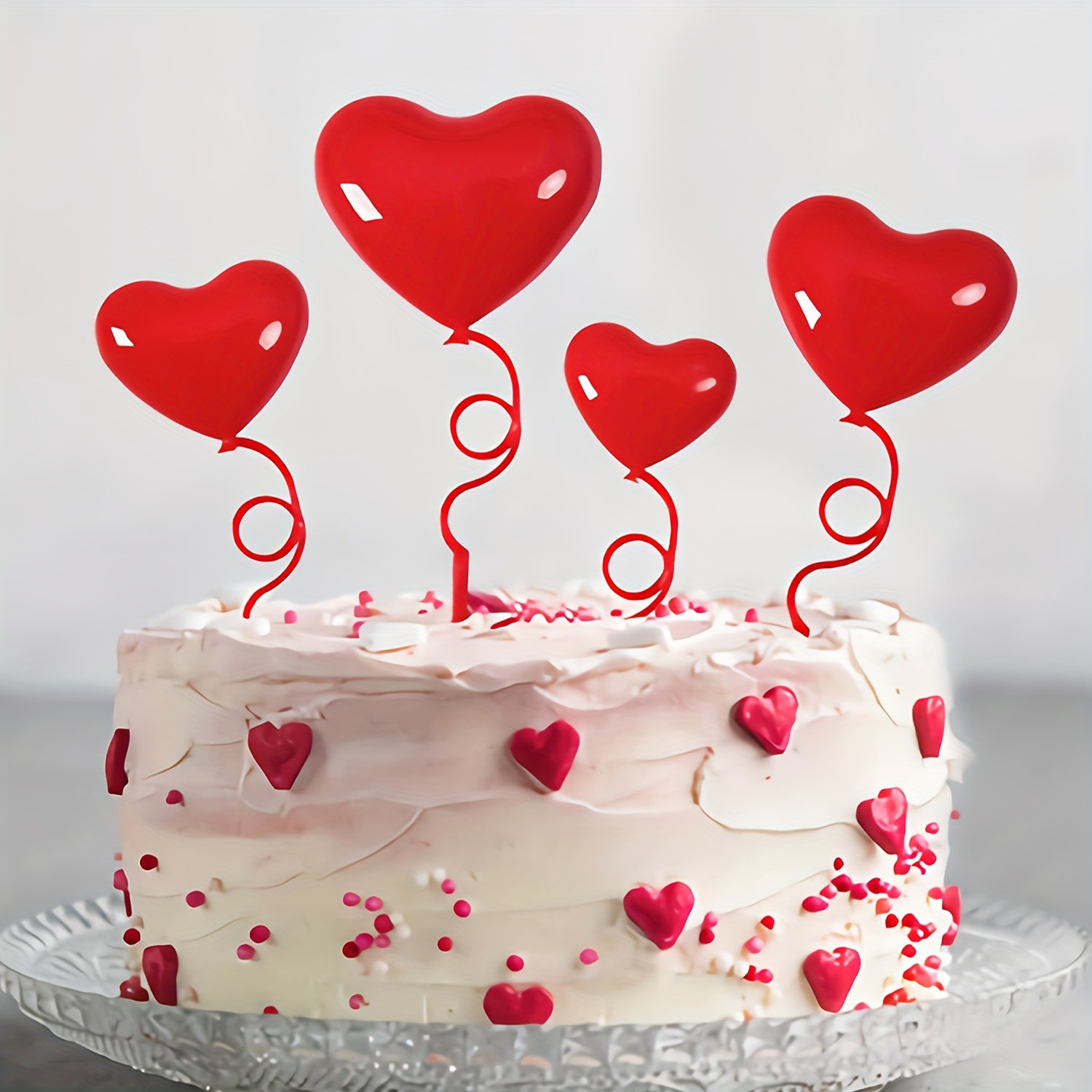 (8-tlg. Set) Kuchenstecker Herzen Tortenstecker Party Deko Topper für Torten / Kuchen - Rot