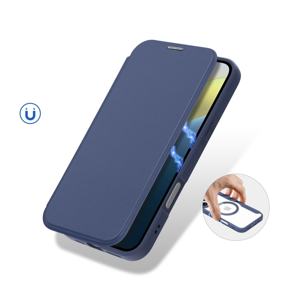 iPhone 16 MagSafe Hybrid Leder Tasche   Kunststoff Rückseite - Blau / Transparent