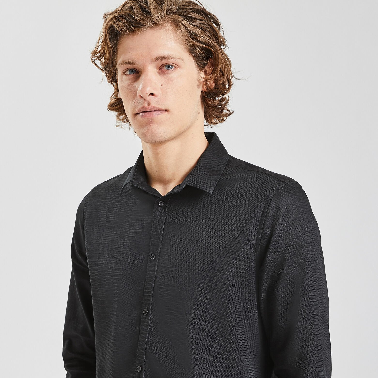Chemise slim unie stay white/black coton Noir