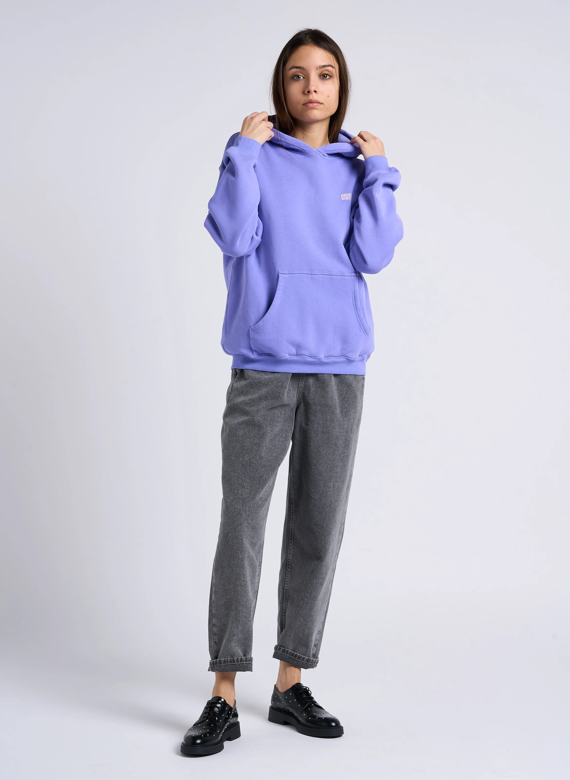 JAZY - Jean droit taille haute en coton | Gris
